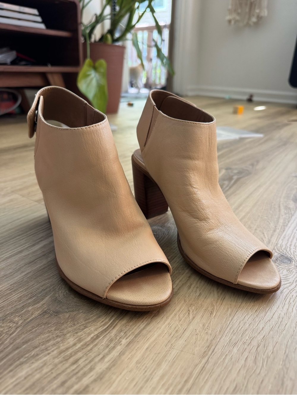 Steve Madden Beige Peep-Toe Block Heel Booties